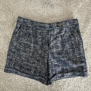 Anthropologie Coquille Shimmering Streets Metallic Shorts | Size 4 Navy Silver